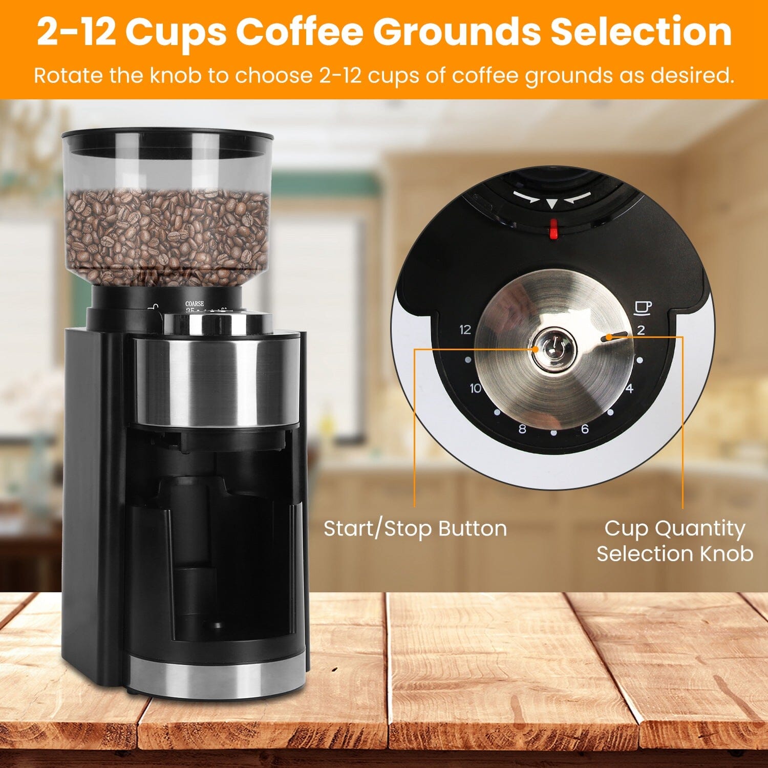 Conical Bur Coffee Bean Electric Grinder with 25 Grind Settings Kitchen Appliances - DailySale