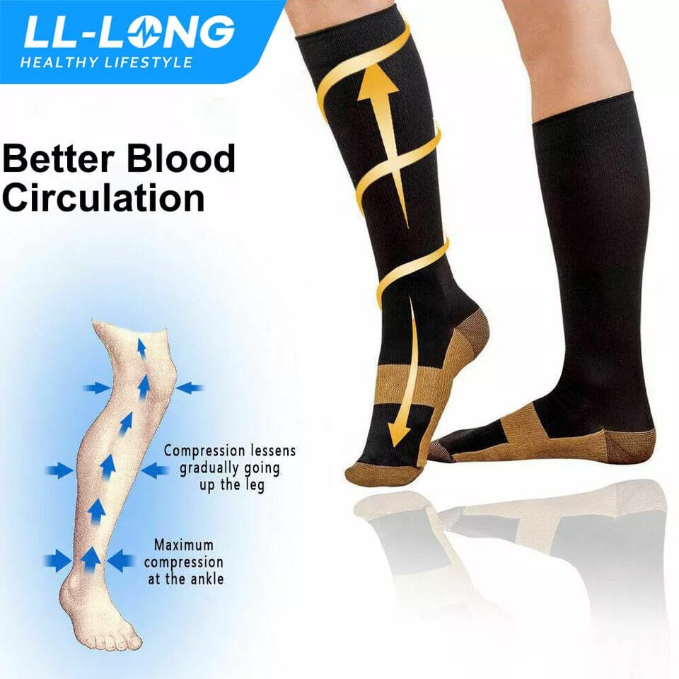 Copper Compression Socks 20-30mmHg Graduated Support L/XL for Men and Women Wellness - DailySale