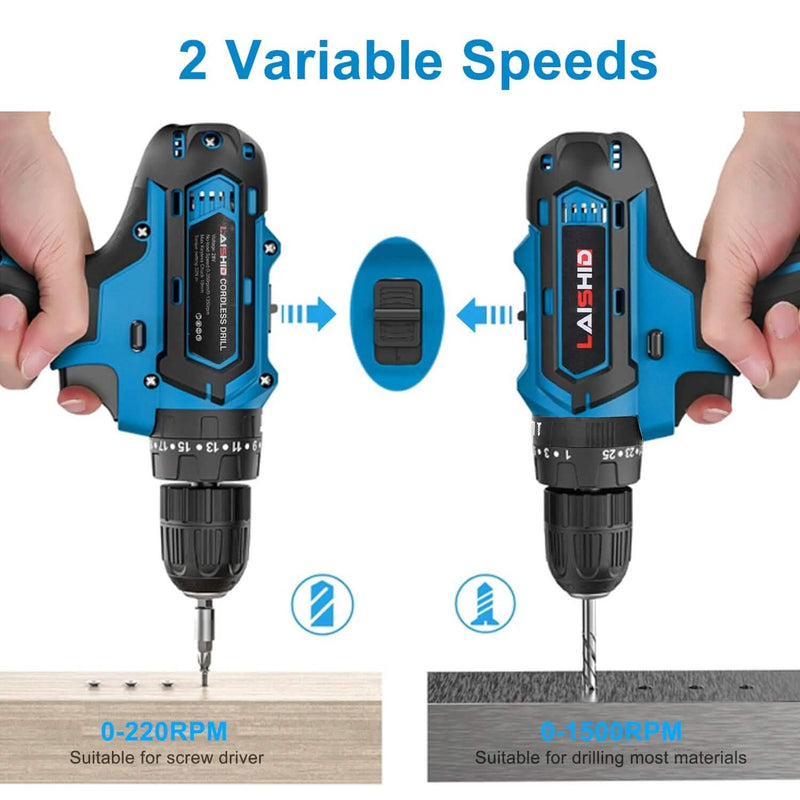 Cordless Drill Set with 2 Pieces 8V Batteries and Charger 2 Variable Speed 3/8In Keyless Chuck Home Improvement - DailySale