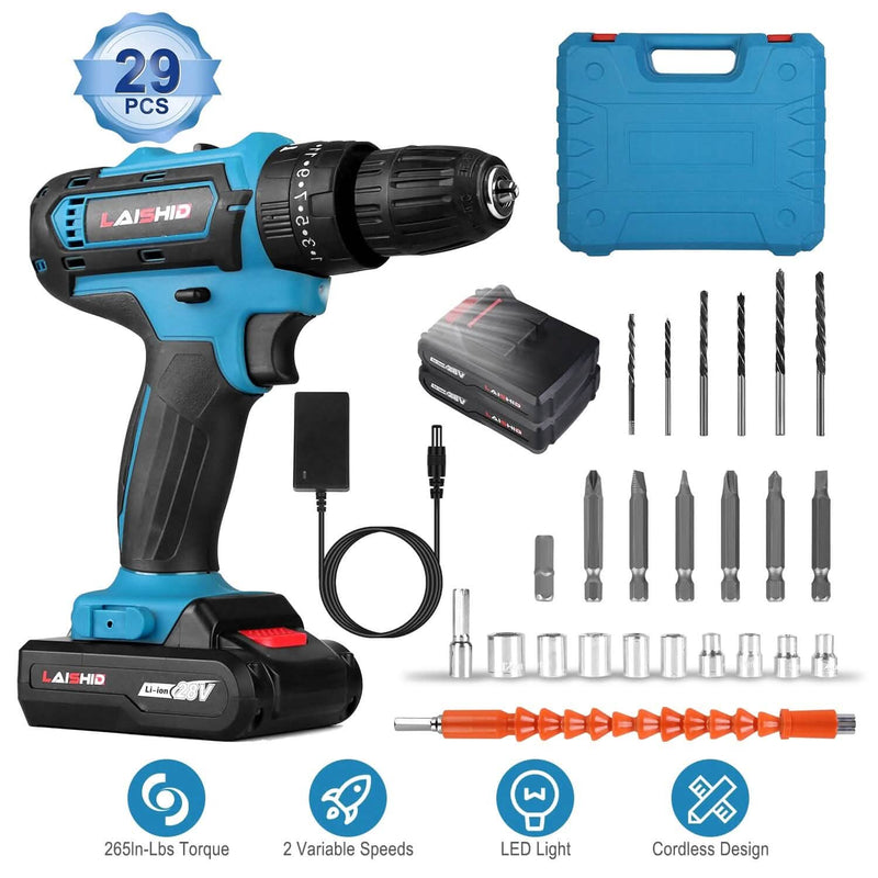 Cordless Drill Set with 2 Pieces 8V Batteries and Charger 2 Variable Speed 3/8In Keyless Chuck Home Improvement - DailySale