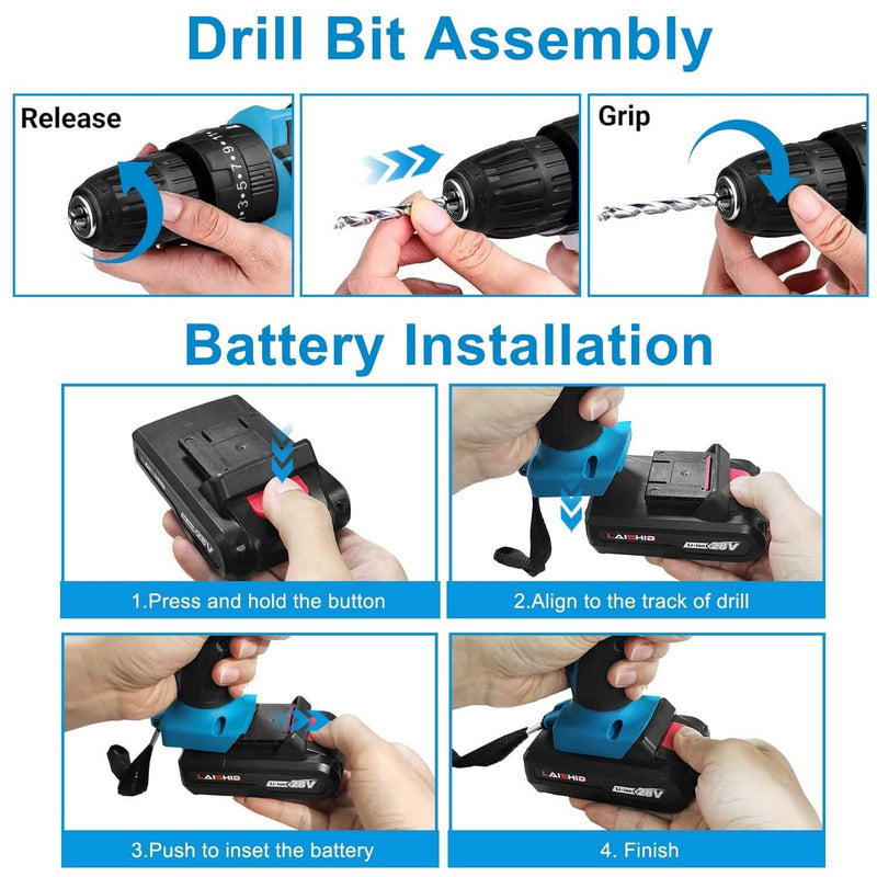 Cordless Drill Set with 2 Pieces 8V Batteries and Charger 2 Variable Speed 3/8In Keyless Chuck Home Improvement - DailySale