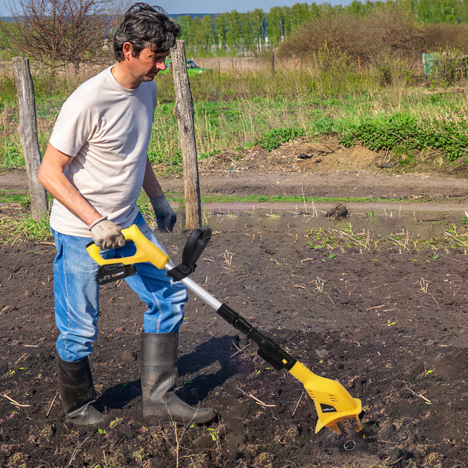 Cordless Electric Garden Tiller Cultivator With 20V Rechargeable Battery Garden & Patio - DailySale