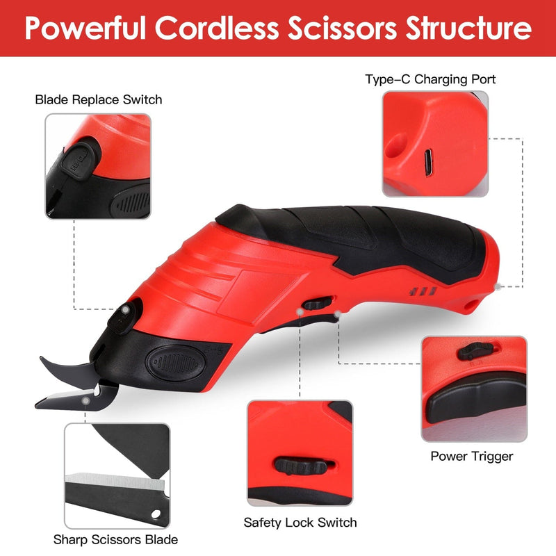 Cordless Electric Scissors Automatic Shears Cutting Tool with Rechargeable Battery 2 Replaceable Blades 10000RPM Fabric Cutter Arts & Crafts - DailySale