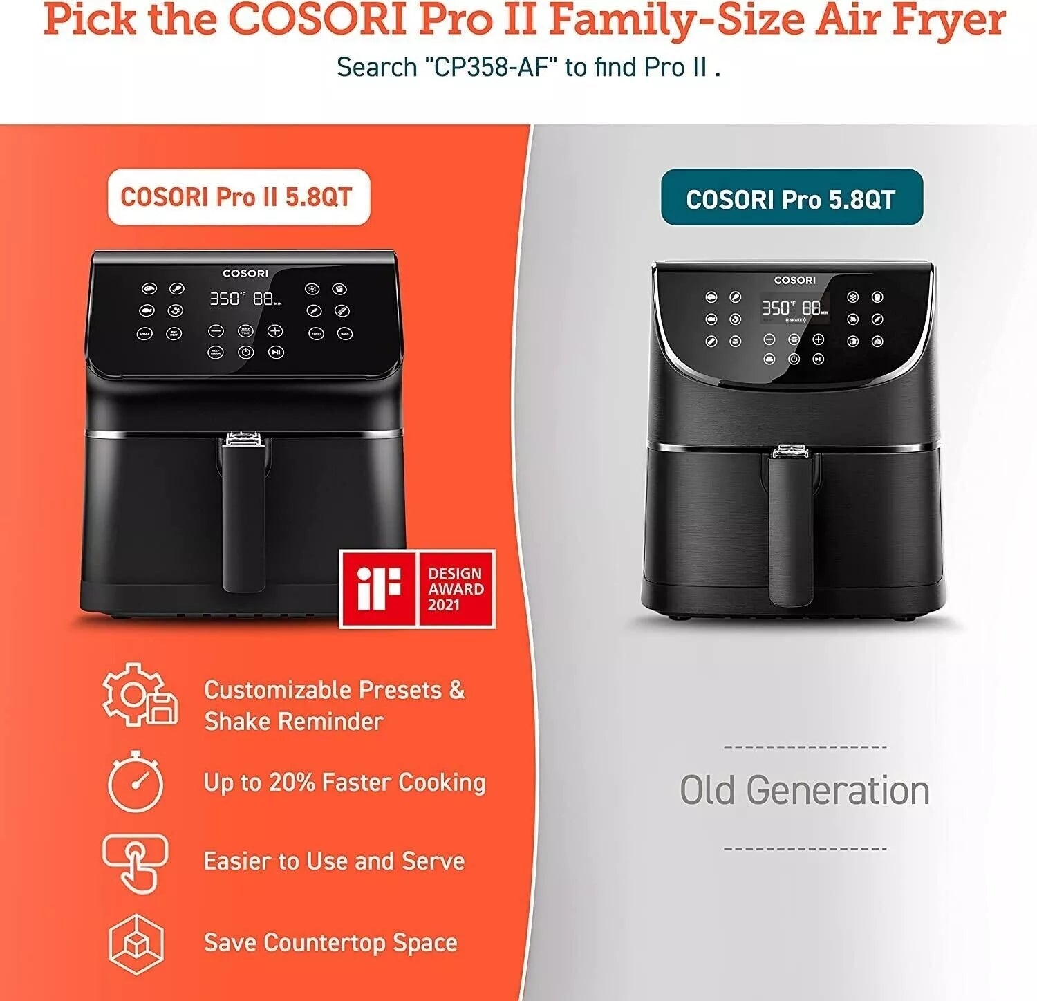 COSORI Pro II Air Fryer Oven Combo 5.8QT Max Xl Large Cooker (Black) Kitchen Appliances - DailySale