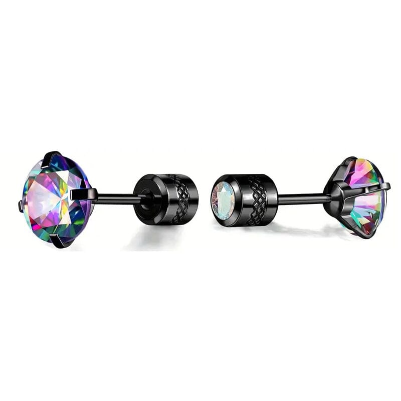 Cubic Zirconia Screw Back Stainless Steel Stud Earrings Earrings Black Multicolor - DailySale