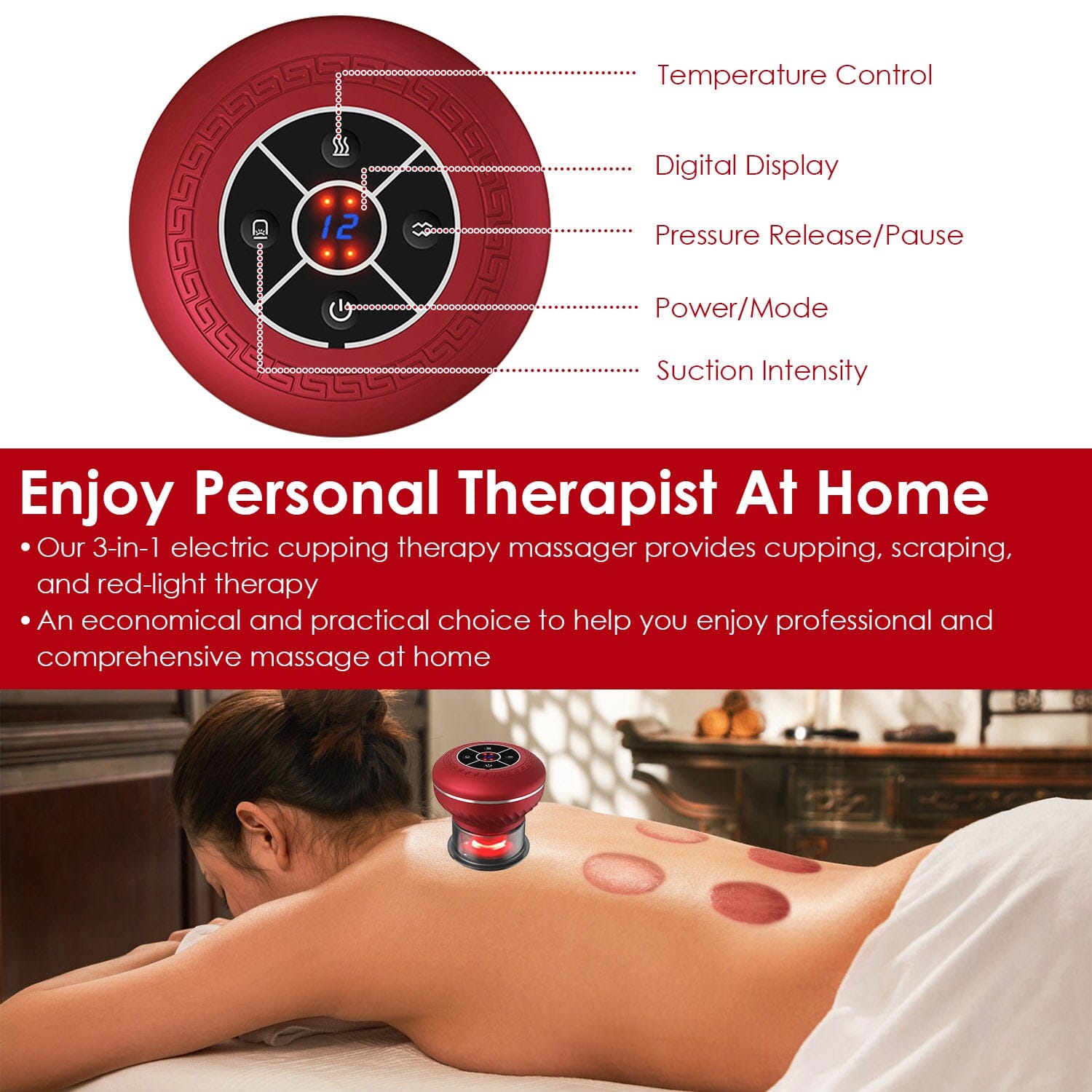 Cuppin Therapy Massager with Red Light Heat Therapy 16 Level Temperature Wellness - DailySale