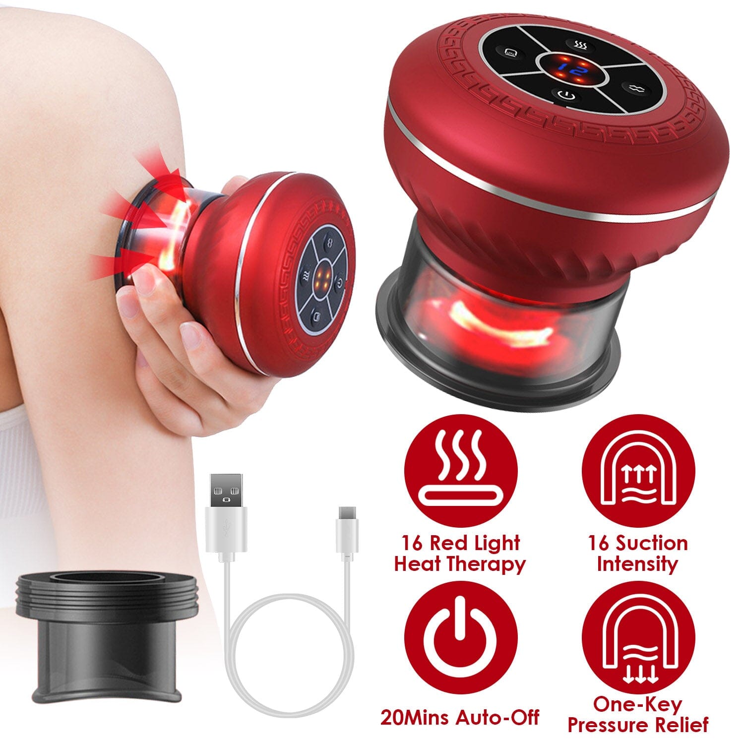 Cuppin Therapy Massager with Red Light Heat Therapy 16 Level Temperature Wellness - DailySale