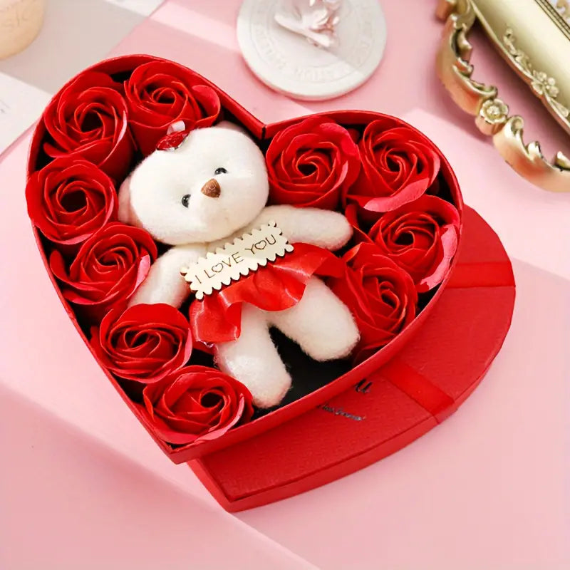 Rose-Shaped Soap Gift Box With Heart-Shaped Artificial Roses