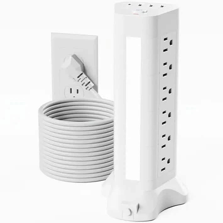 22-in-1 Power Strip Tower with 4 USB Ports & 9 AC Outlets, 10ft Extension Cable, 3-Color Night Light