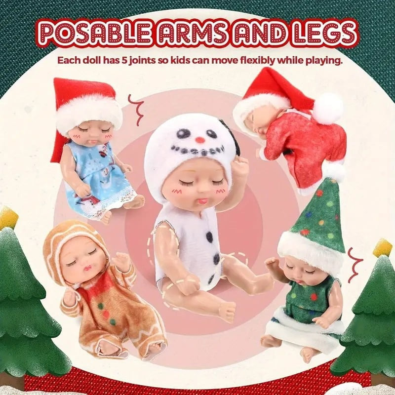 Dolls posed in different positions showing the five movable joints in the arms and legs