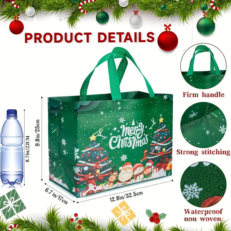 8-Pack: Large Christmas Gift Bags with Handles - Reusable Non-Woven Tote Bags