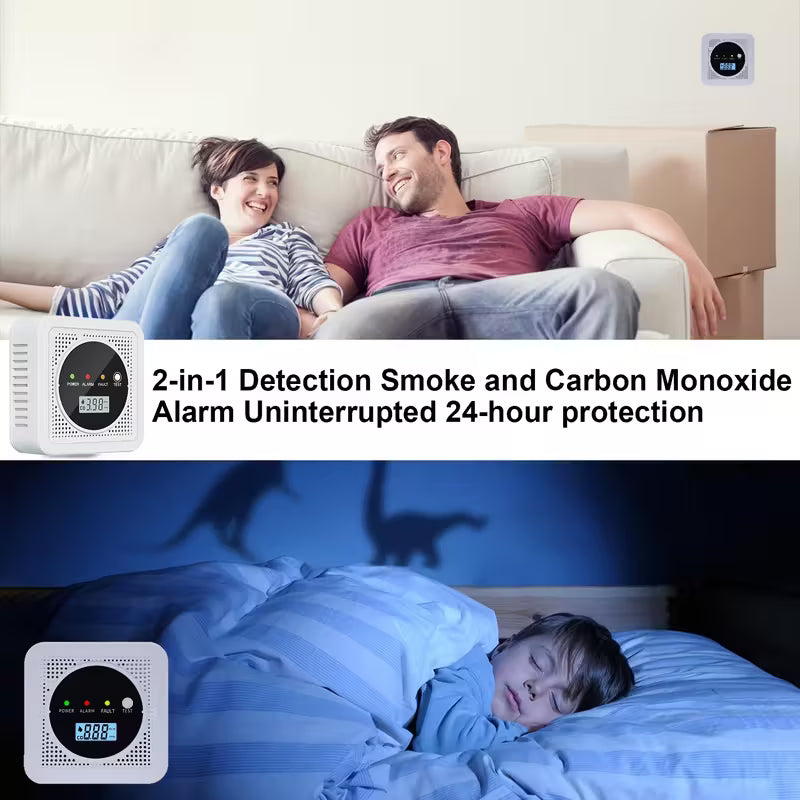 Dual Sensor Smoke & Carbon Monoxide Detector Alarm with LCD Display