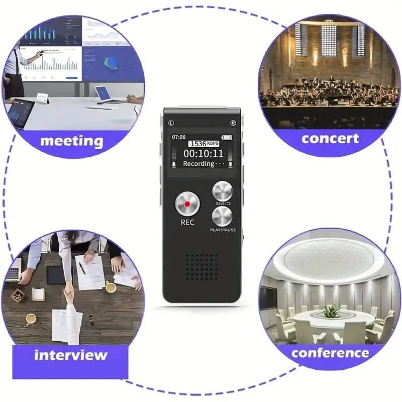 8GB Digital Voice Recorder & MP3 Player – Portable Audio for Meetings & Lectures