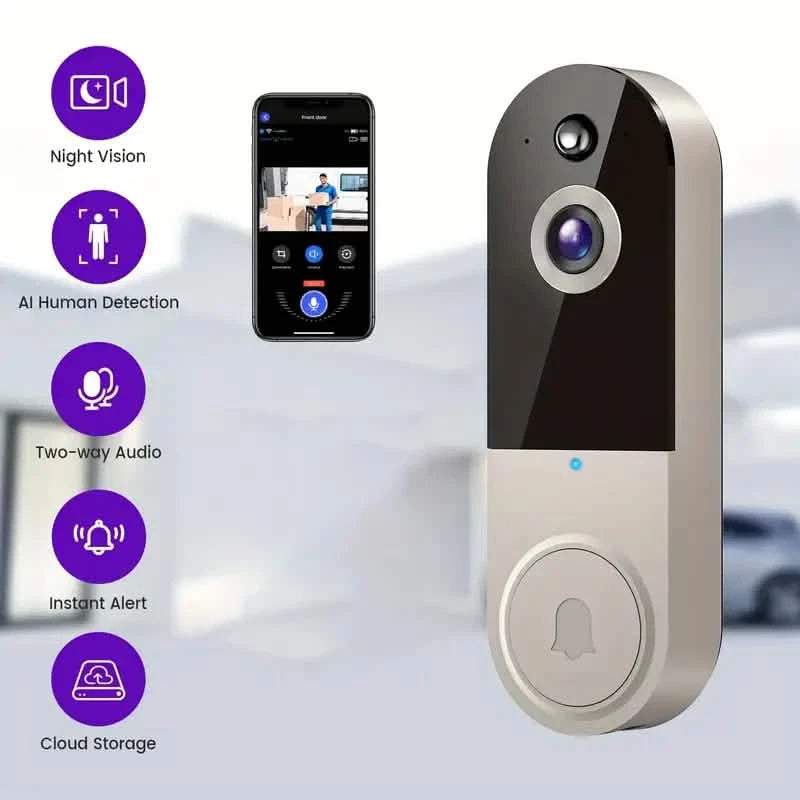 1080P HD Smart Doorbell Camera with AI Detection & Night Vision