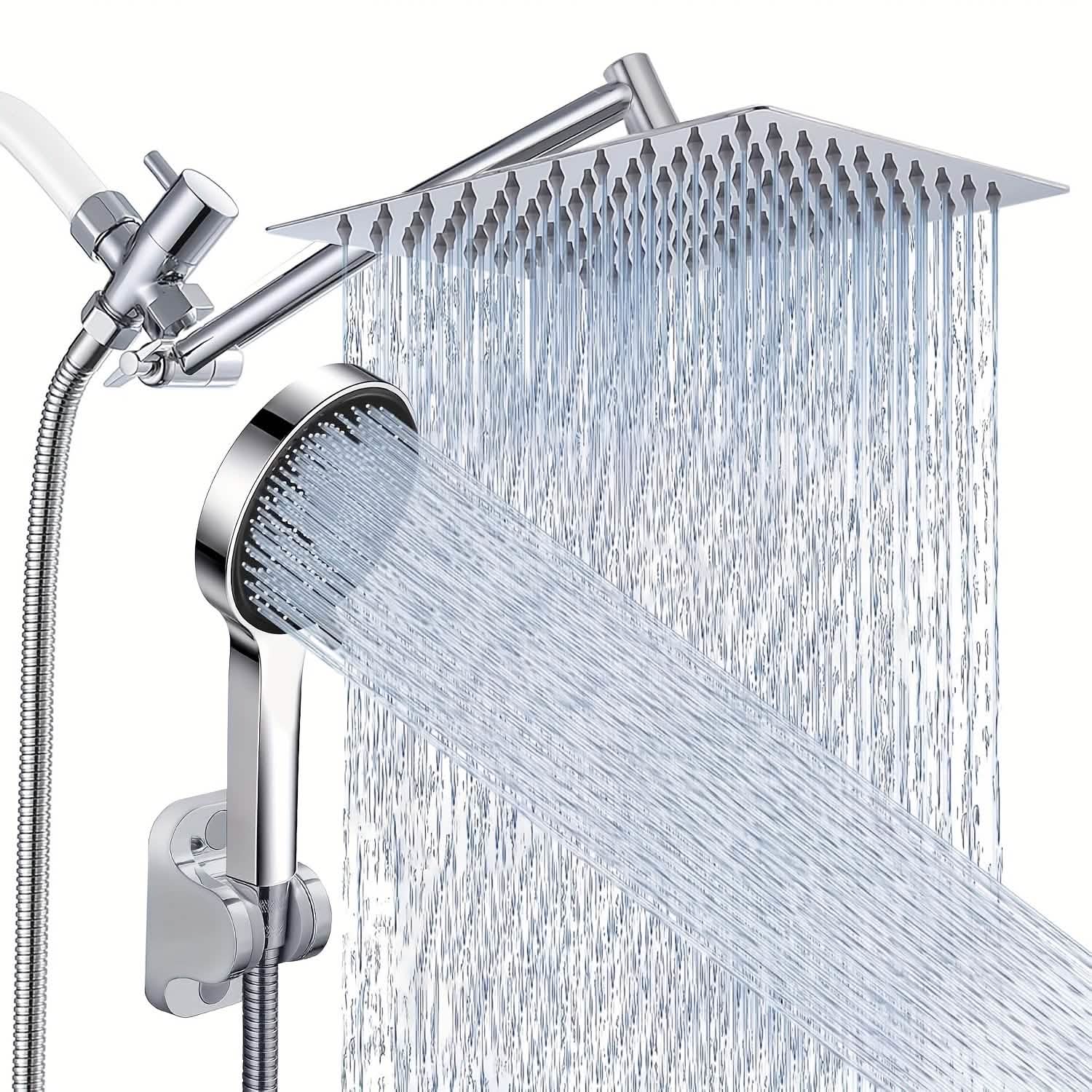 High Pressure Rainfall & Handheld Shower Head – Adjustable, Chrome/Black