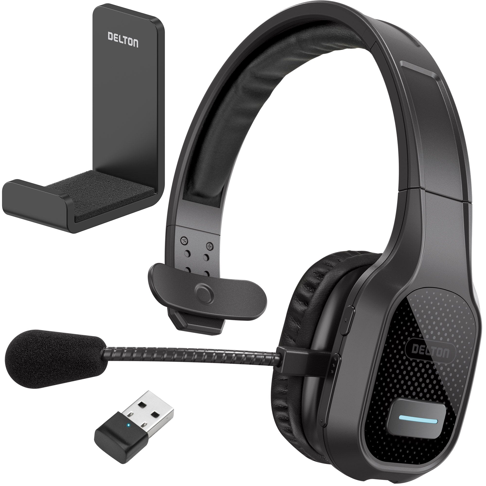 Delton 20X Wireless Computer Headset with USB Dongle and Hook, Trucker Bluetooth Headphone with Noise Canceling Mic Headphones - DailySale