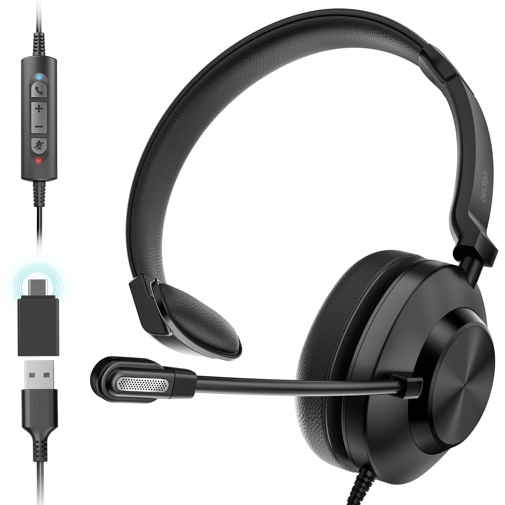 Delton 30Y Professional Wired Mono Computer Headset with Dual Noise Canceling Microphone Headphones - DailySale