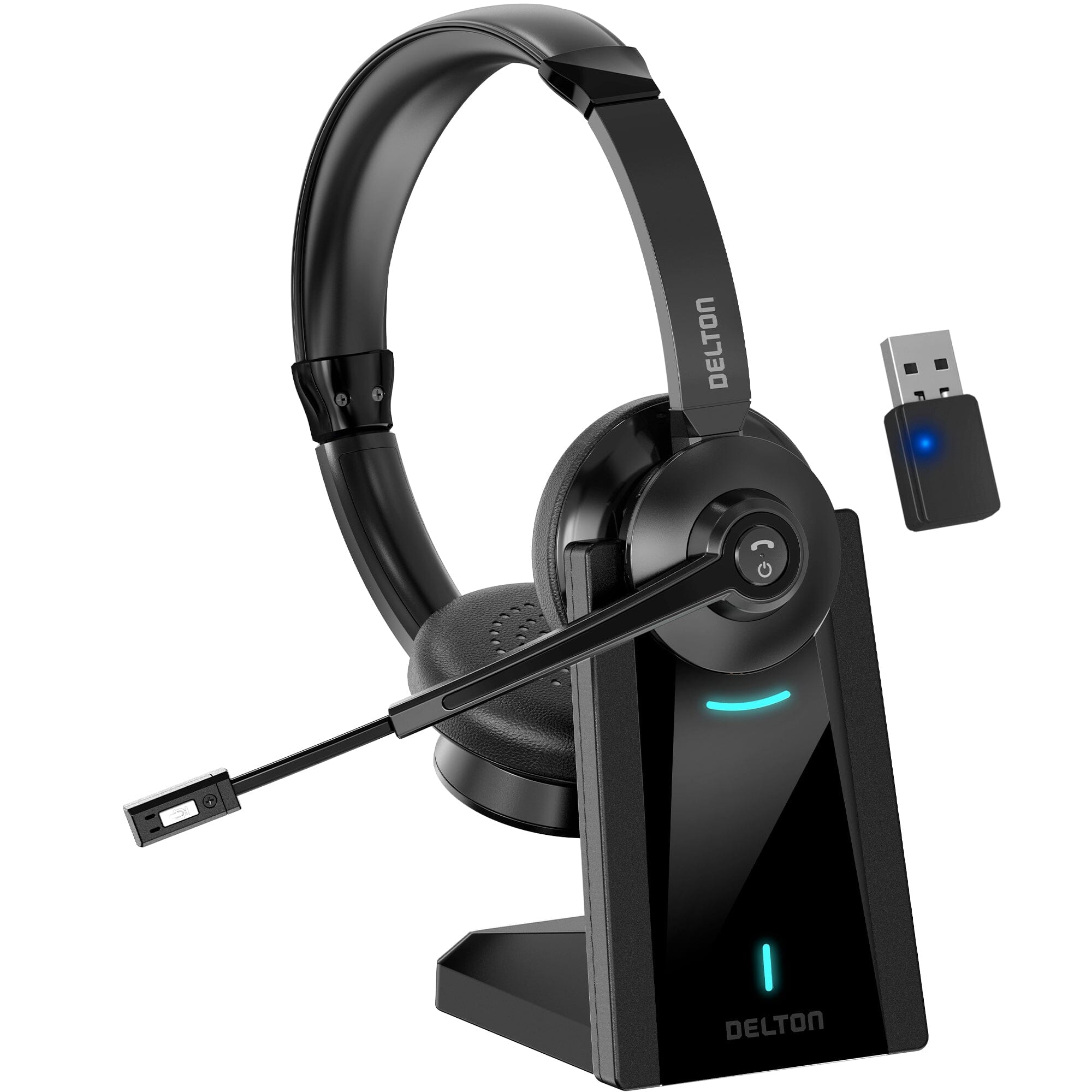 Delton 35X Bluetooth Computer Headset Wireless Headphone with Noise Cancelling Mic, Fast Charging Dock, Auto Pair USB Dongle Headphones - DailySale