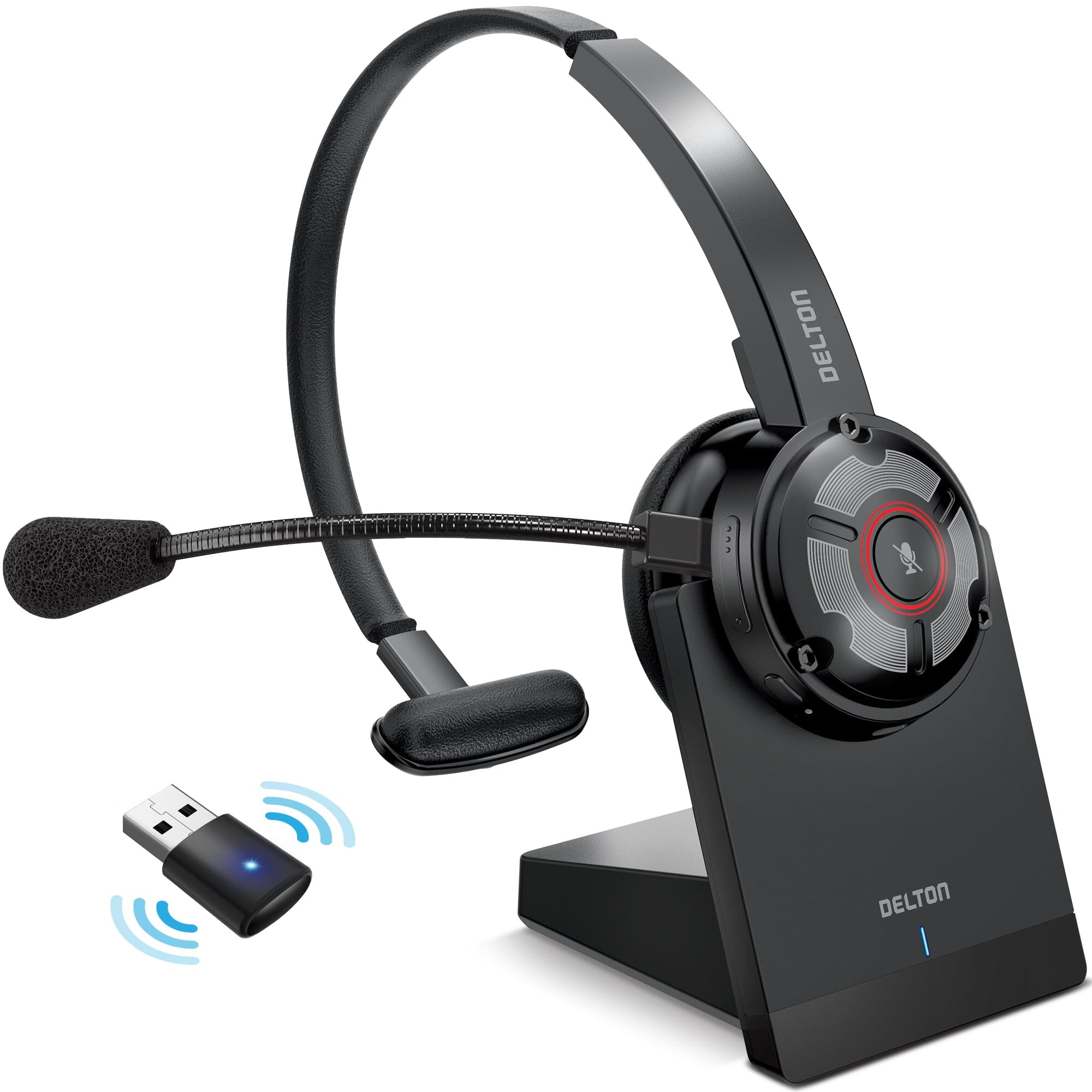 Delton 50X Noise Canceling Bluetooth or Auto Pair USB Dongle Headset with Charging Dock Headphones - DailySale