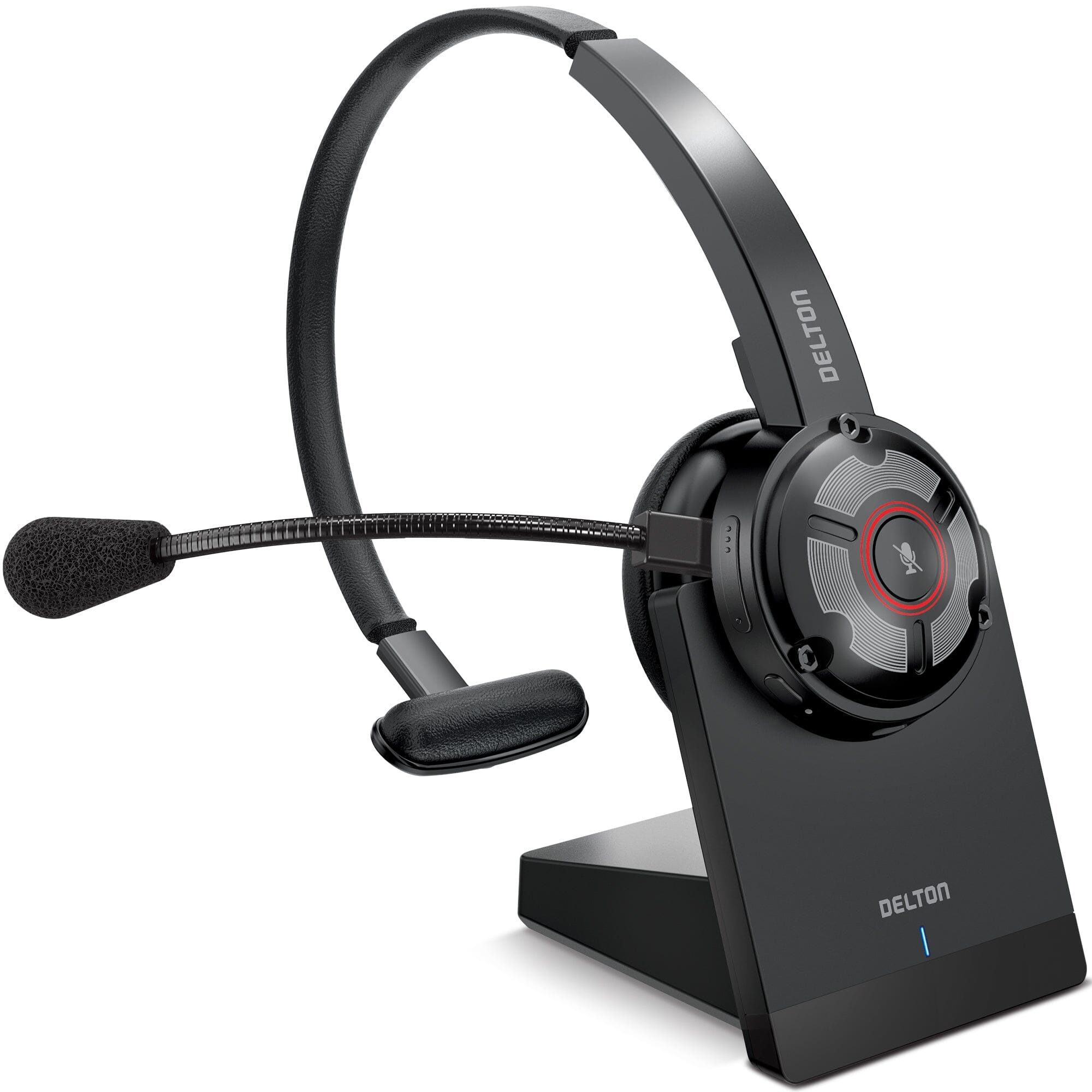 Delton 50X Wireless Bluetooth Computer Headset with Charging Dock Mono On-Ear Headphone Headphones - DailySale