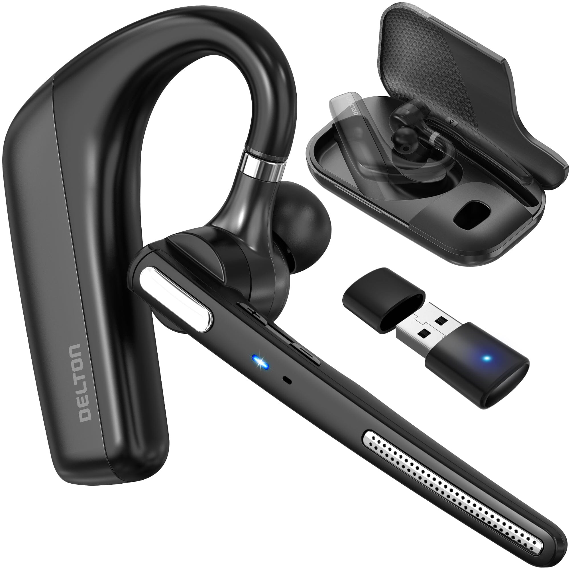 Delton 90X Ultralight Bluetooth Headset with Noise Cancelling Computer Headphone/ Earpiece with Charging Case Headphones - DailySale