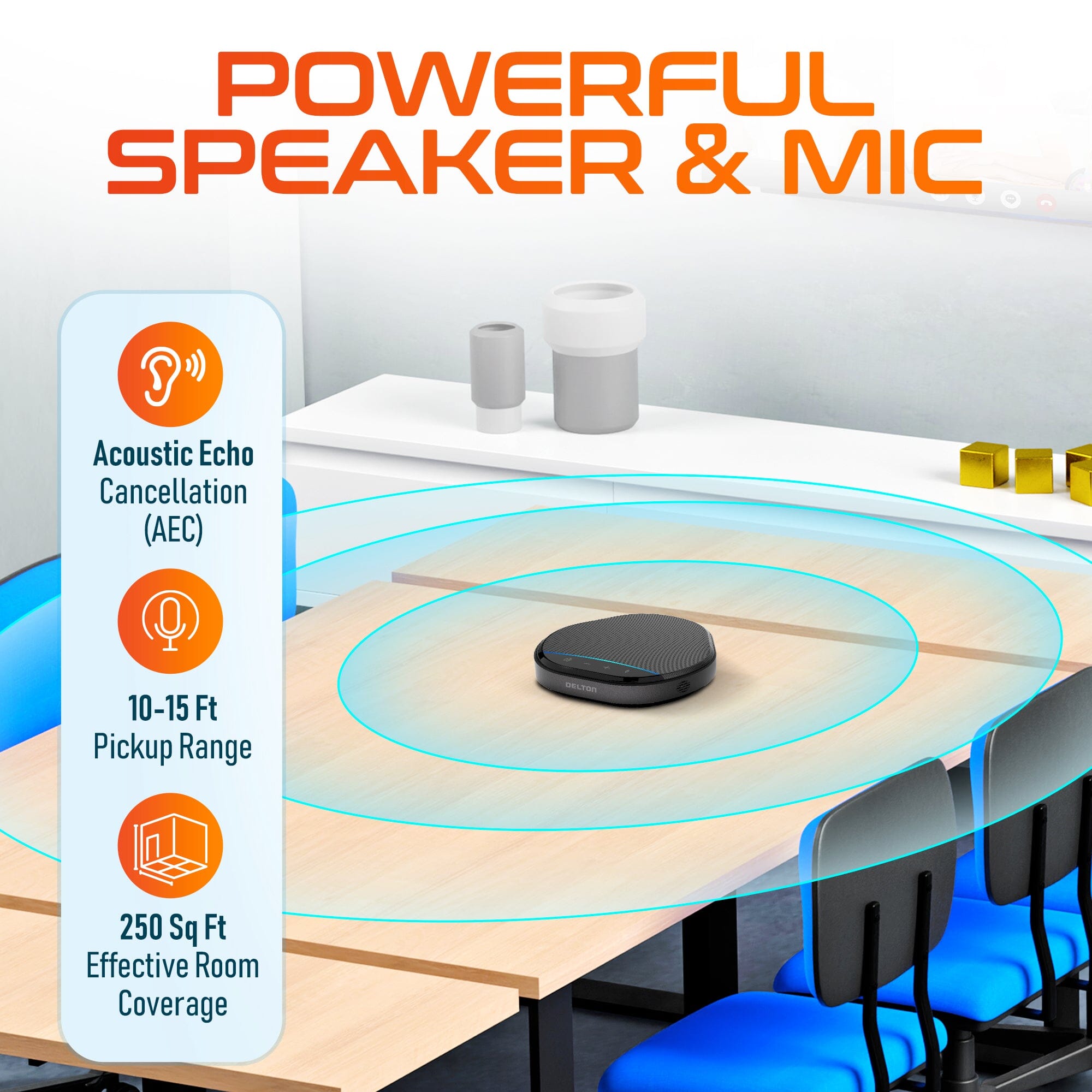 Delton C3900 USB Conference Speaker and Microphone, AI Noise Reduction, 5W Speaker, 16 ft Pickup Distance, 360Â° Voice Pickup Conference Speaker for Office, Home, Online Meetings and More - Black Speakers - DailySale