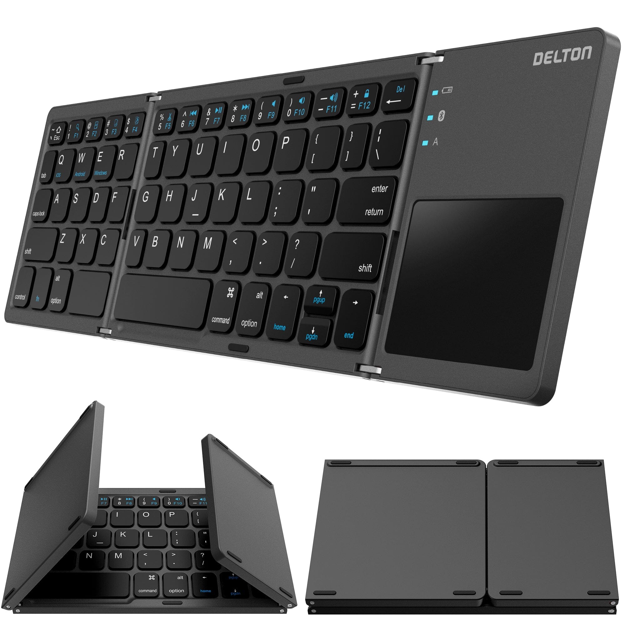 Delton F75 Bluetooth Keyboard with Sensitive Touchpad, Portable & Folding Design, Rechargeable Wireless Keyboard, Compatible with PC/Laptop, iMac, Tablets, Smartphones and More - Black Computer Accessories - DailySale