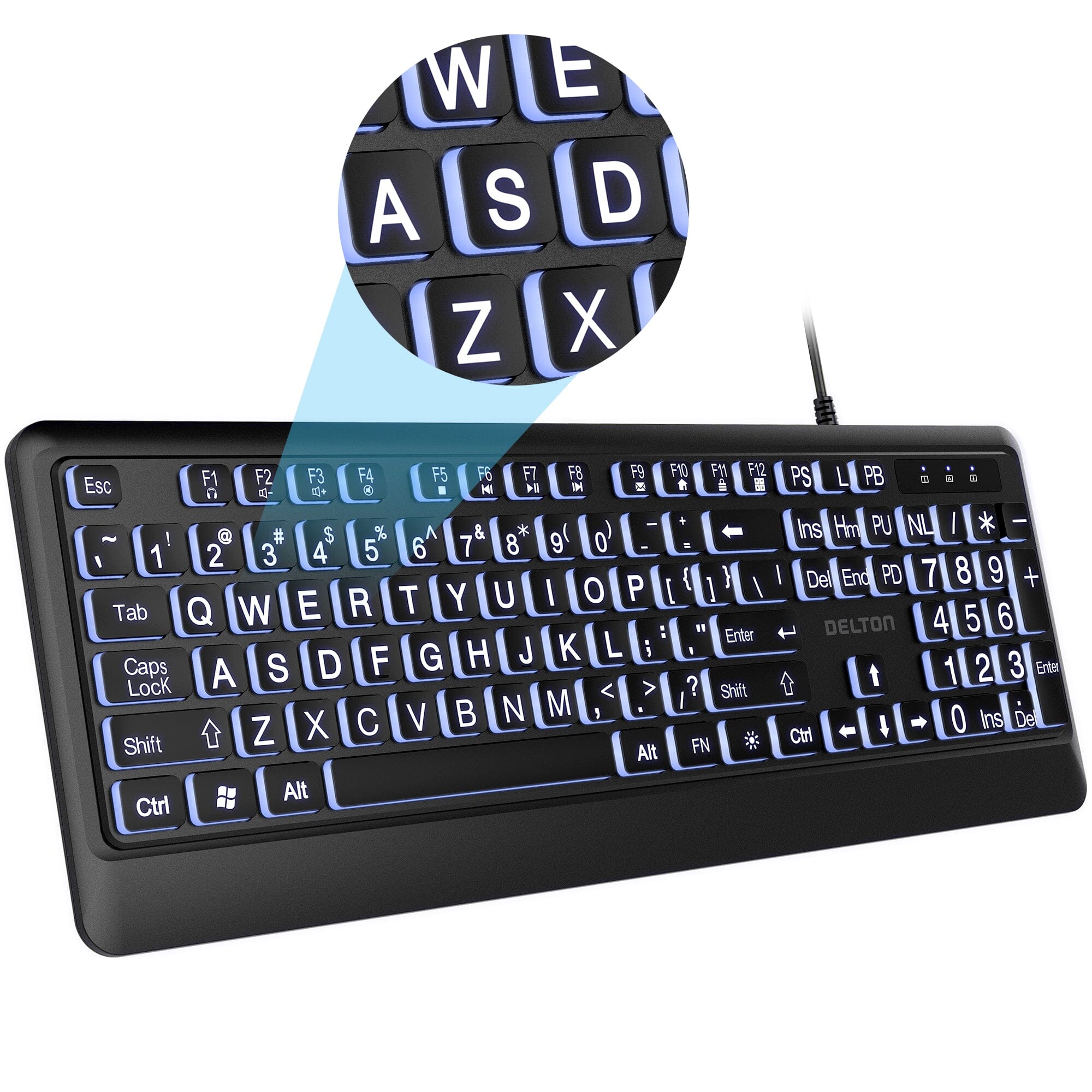 Delton KB20 Large Print USB Wired Lighted 104 Keys Keyboard Computer Accessories - DailySale