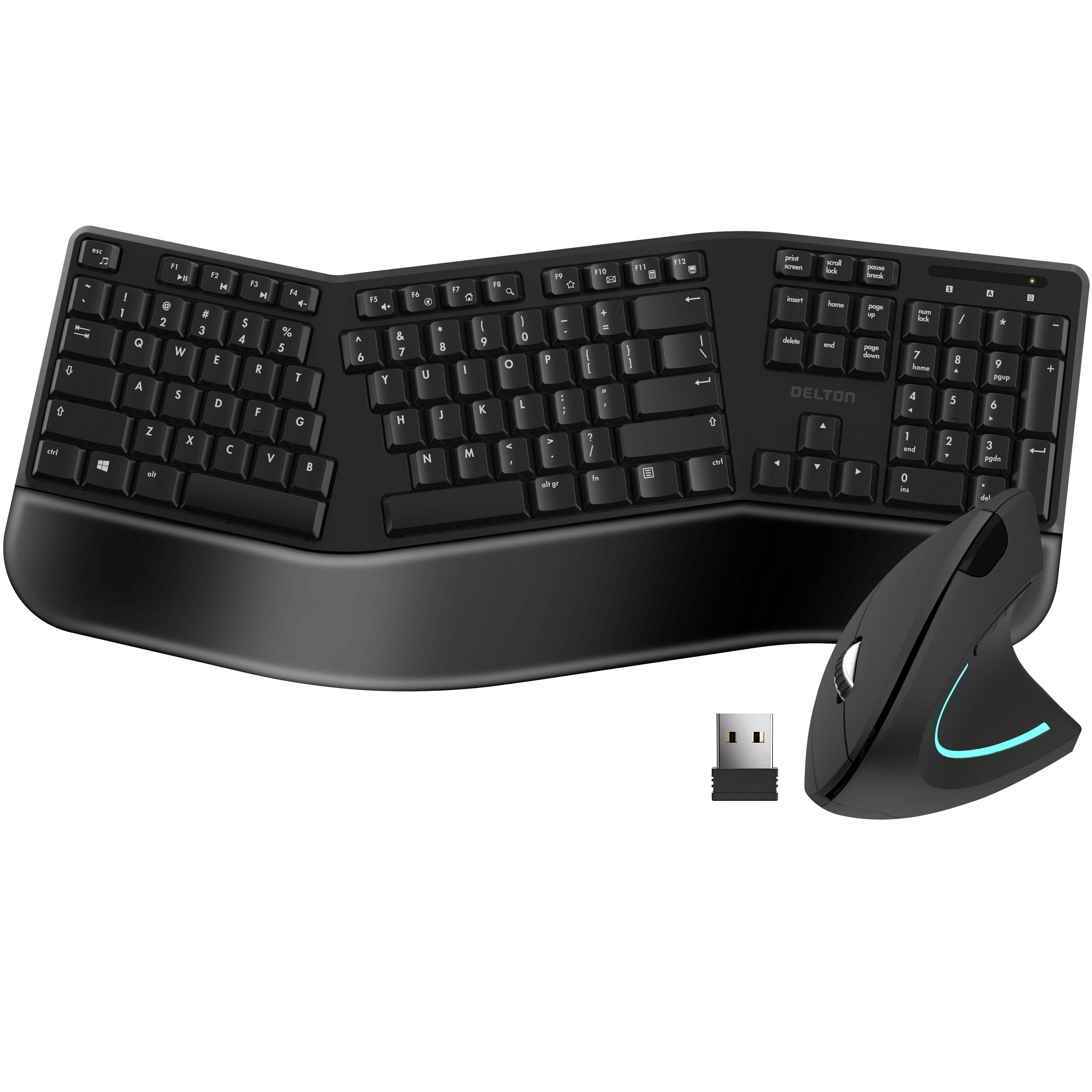 Delton KB200 and S12 Wireless Ergonomic Keyboard and Wireless Mouse Co