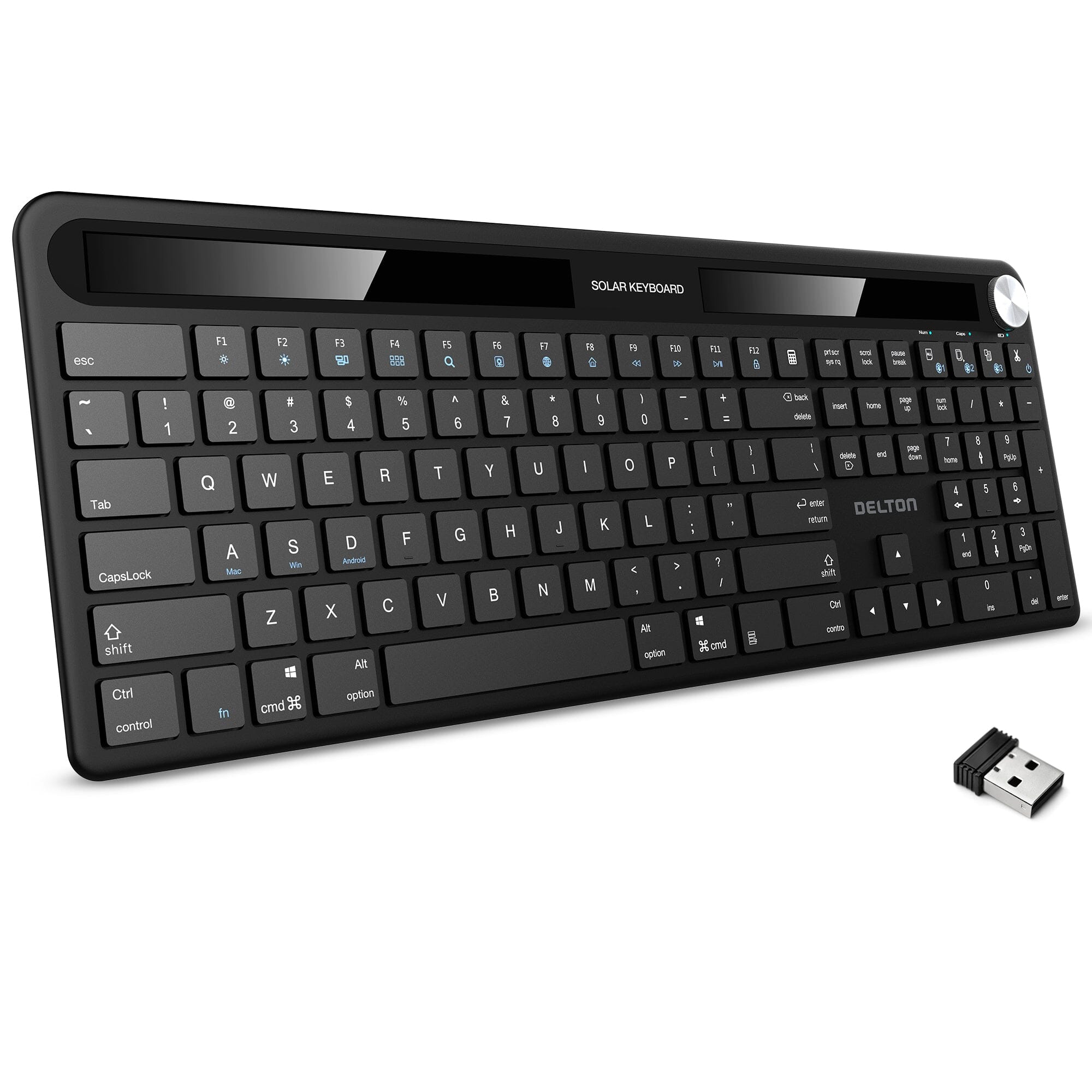 Delton KB90 Wireless Solar Keyboard, Rechargeable Wireless Keyboard with Quiet Keys, Solar Recharging Keyboard, Bluetooth Keyboard for Computer /Desktop /PC /Laptop /Windows. Computer Accessories - DailySale