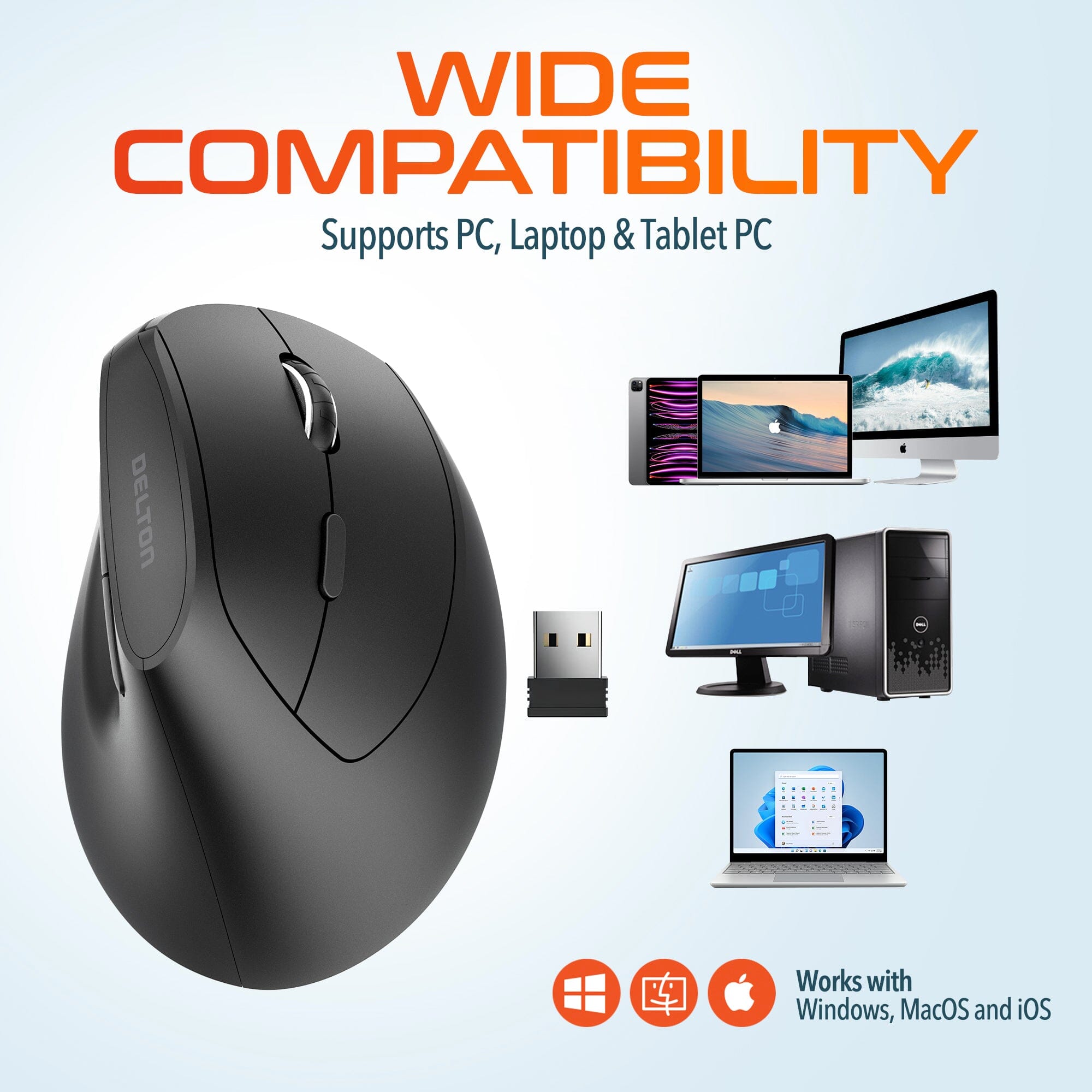 Delton S12Pro Ergonomic Wireless Mouse Vertical Computer Mouse Wireless with Auto Pair USB Dongle Computer Accessories - DailySale