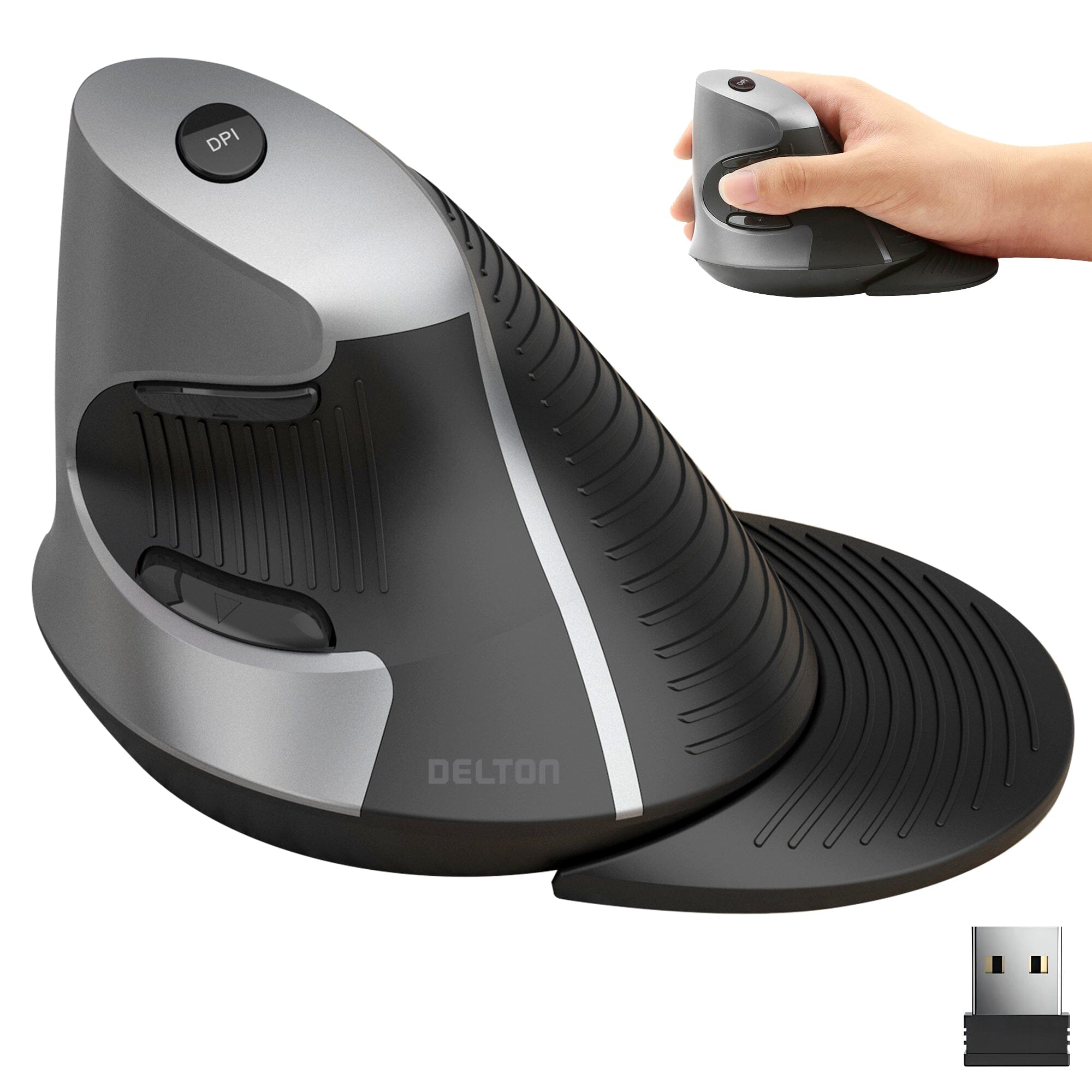 Delton S22 Ergonomic Vertical Wireless Mouse with USB Dongle Right Handed Computer Pointing Device Computer Accessories - DailySale