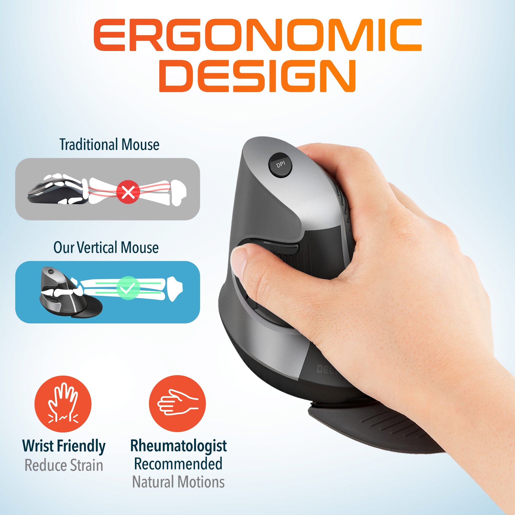 Delton S22 Ergonomic Vertical Wireless Mouse with USB Dongle Right Handed Computer Pointing Device Computer Accessories - DailySale