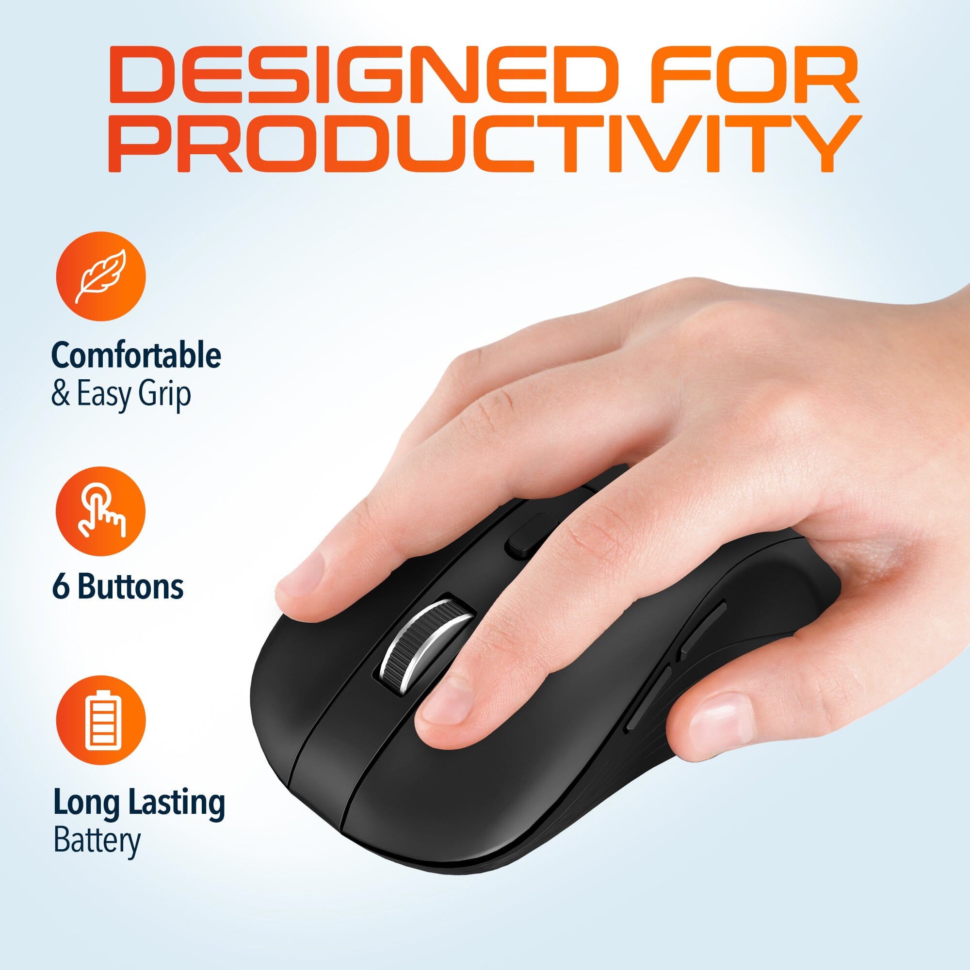 Delton S8 Ergonomic Optical Wireless Mouse Computer Pointing Device with Auto Pair USB Dongle Computer Accessories - DailySale