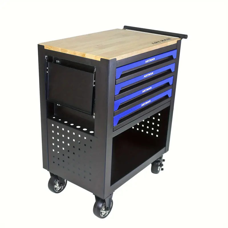 4 Drawers Multifunctional Tool Cart With Wheels And Wooden Top