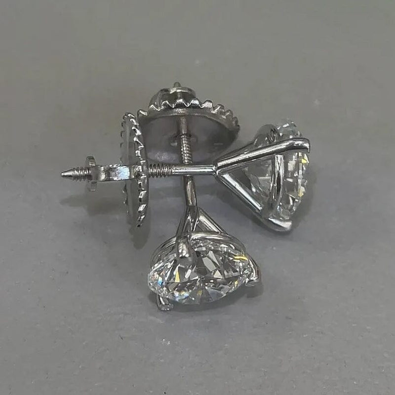 Diamond Stud Earrings F VS2 Round 4 Carat Lab Created 14K White Gold Screw Back Earrings - DailySale