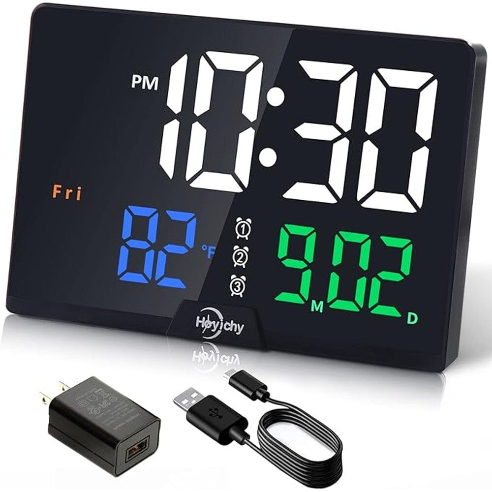 Digital Alarm Clock with Large Number LED Display, Calendar, Date, Temperature & Colored Digits Household Appliances - DailySale