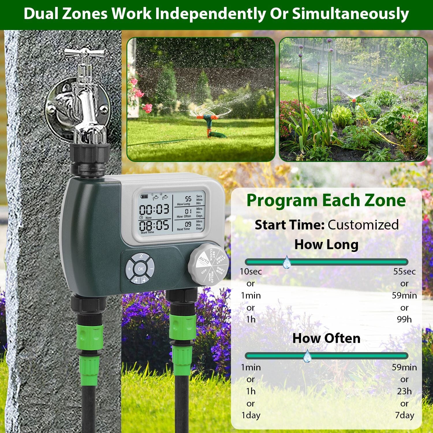 Digital Programmable Sprinkler Timer with 2 Outlet Zones Garden & Patio - DailySale