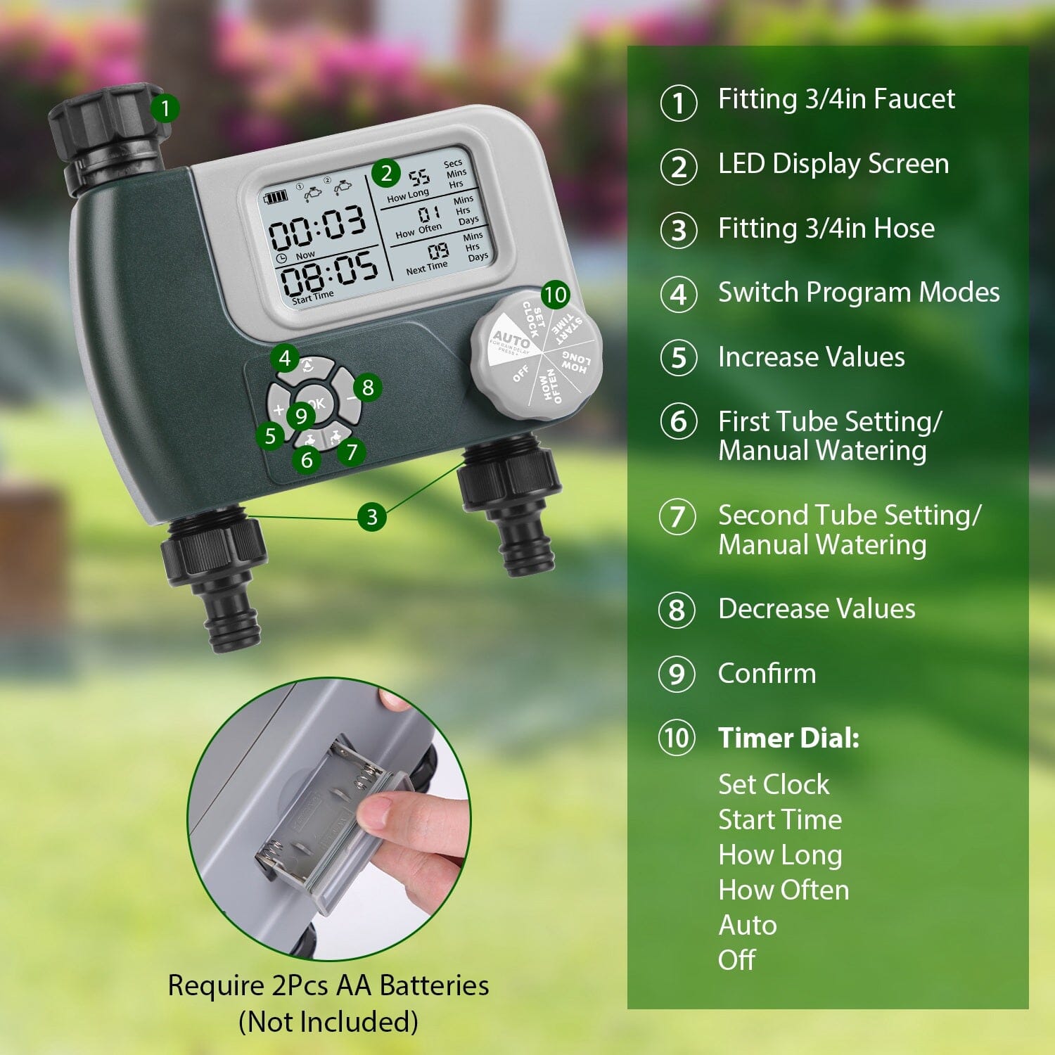 Digital Programmable Sprinkler Timer with 2 Outlet Zones Garden & Patio - DailySale