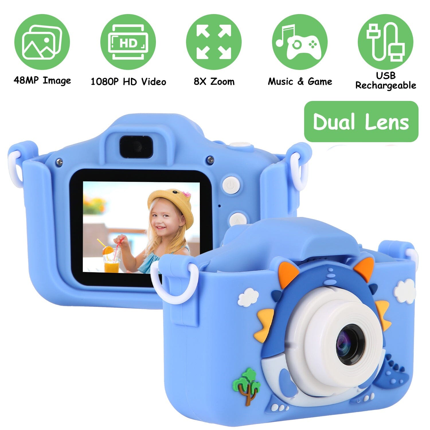 Dinosaur Kids Selfie 48MP 1080P HD Cartoon Digital Camera Cameras & Drones - DailySale