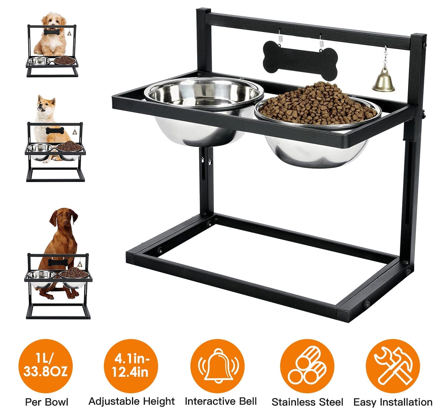 Dog Raised Bowls with Adjustable Height Stainless Steel Pet Supplies - DailySale