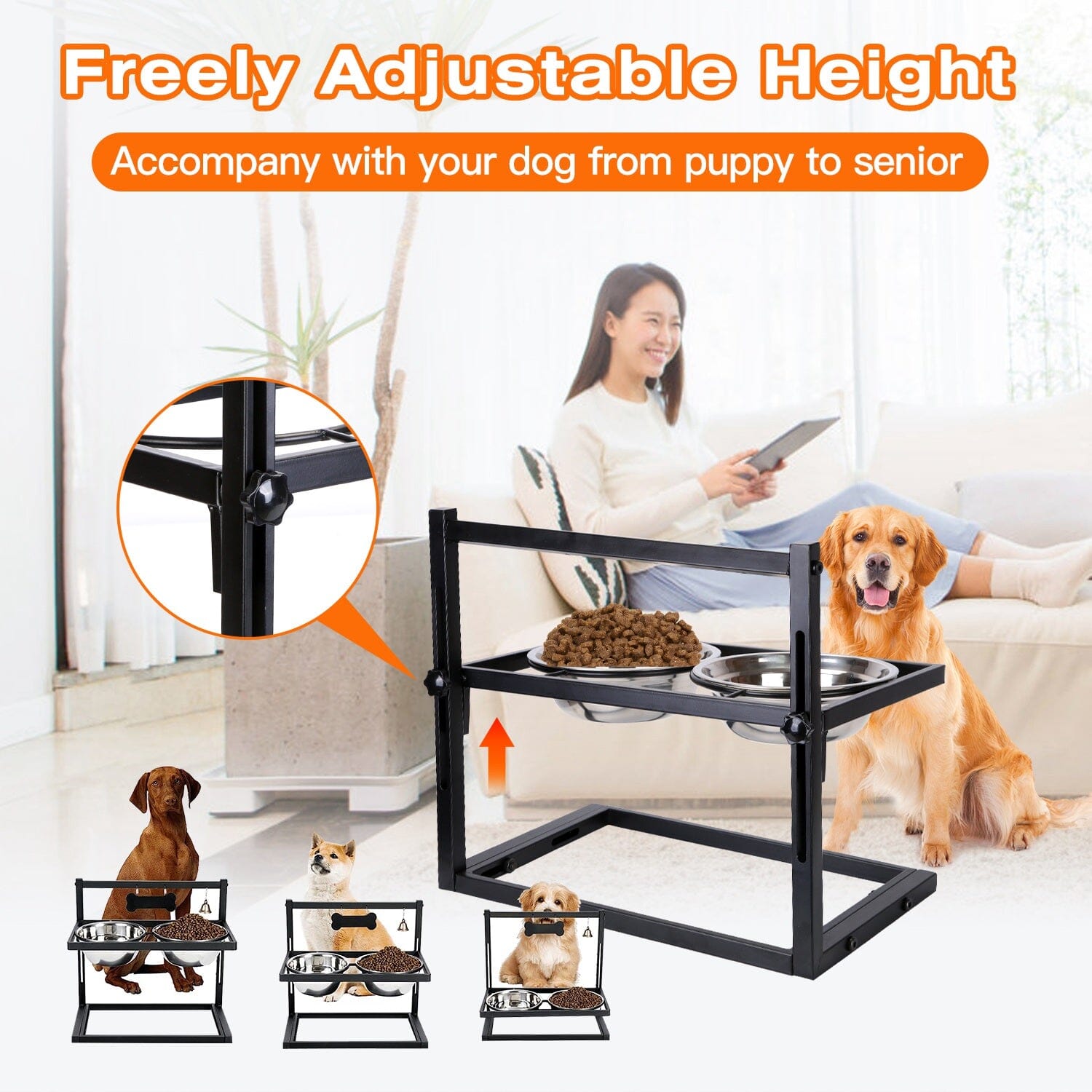 Dog Raised Bowls with Adjustable Height Stainless Steel Pet Supplies - DailySale