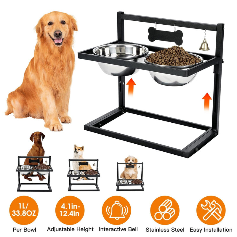 Dog Raised Bowls with Adjustable Height Stainless Steel Pet Supplies - DailySale