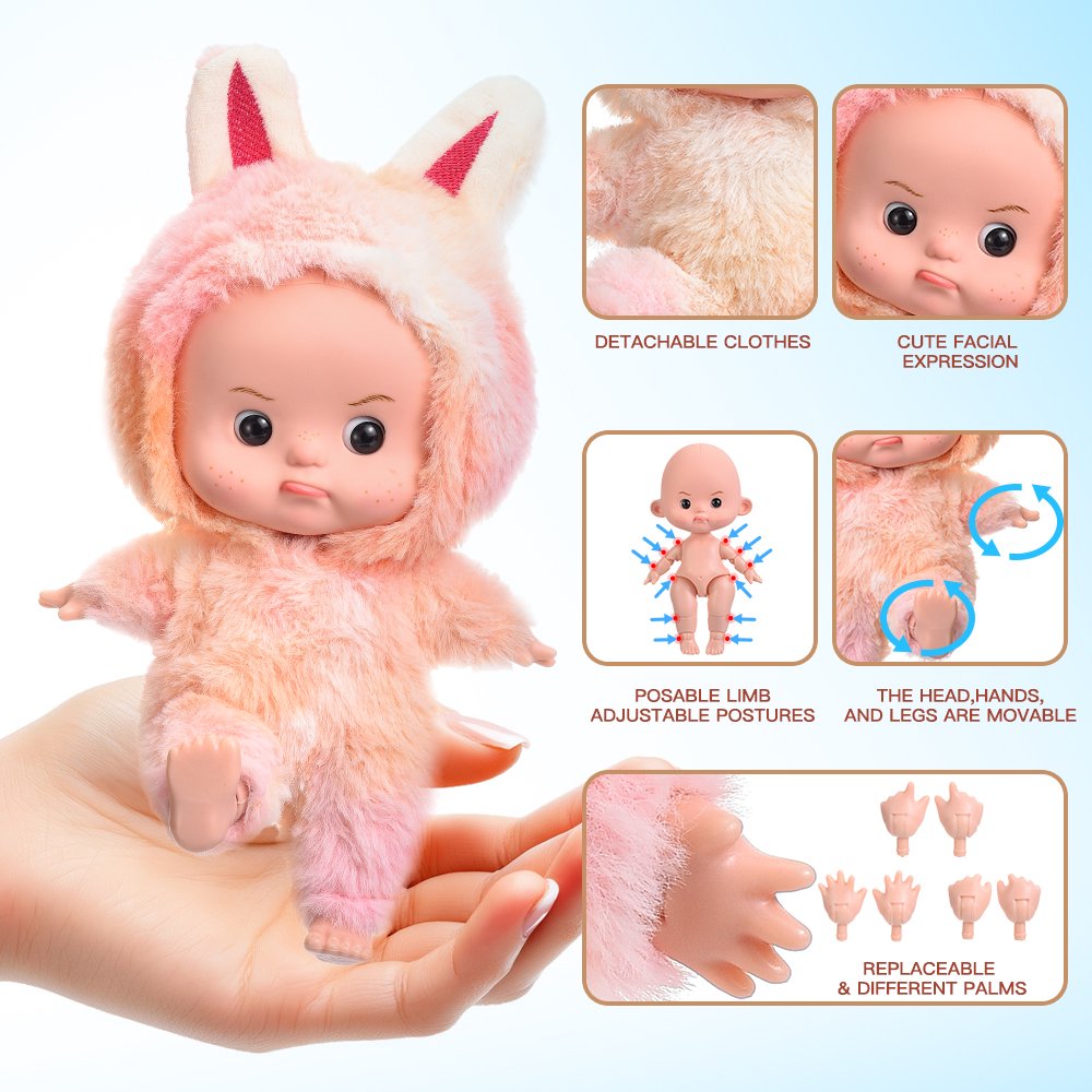 Detachable clothes, posable limbs, movable head hands and legs, and replaceable hands