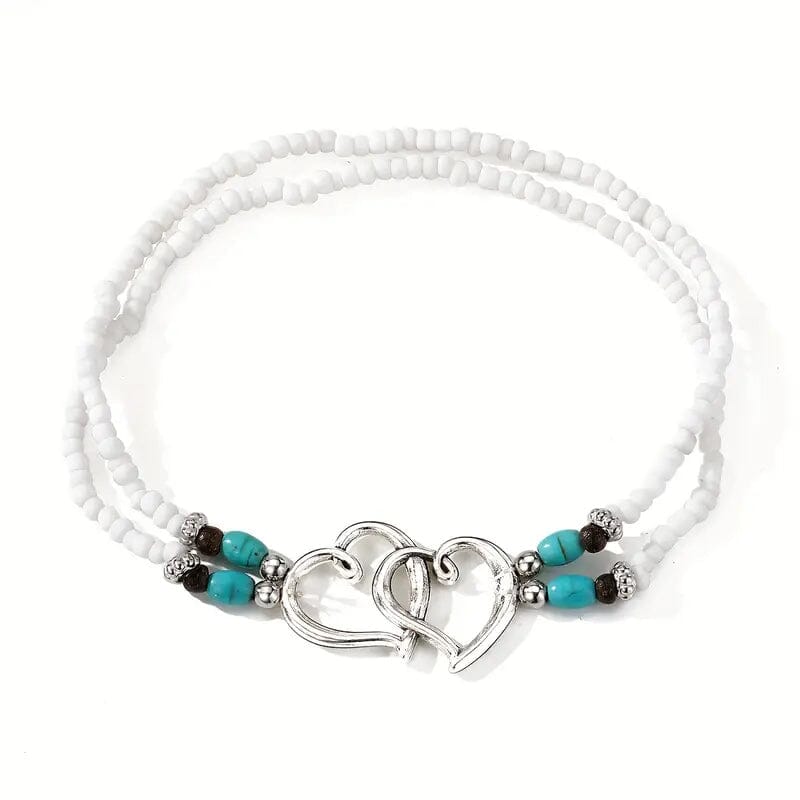 Double Openwork Heart Beaded Anklet Set with Mini Seed Beads Bracelets - DailySale