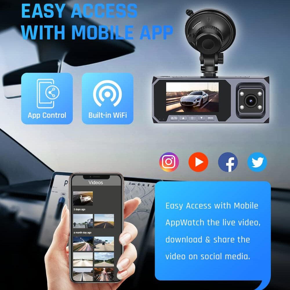 Dual Dash Cam WiFi with App, FOCUWAY 1080P Front and 1080P Inside Dash  Camera for Cars