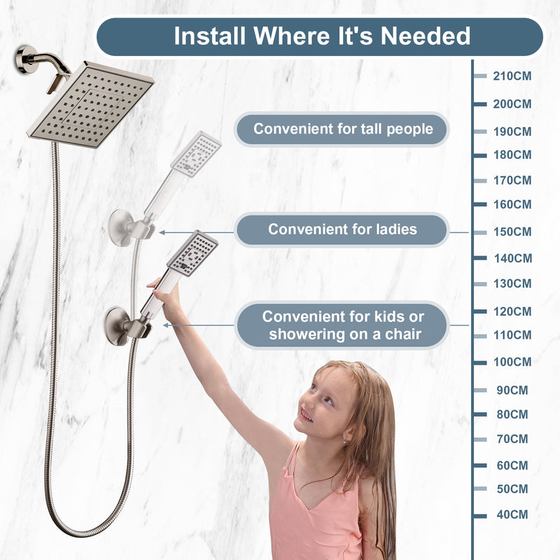 Dual Shower Head-Rain Shower Head with Handheld Shower Set, Diverter