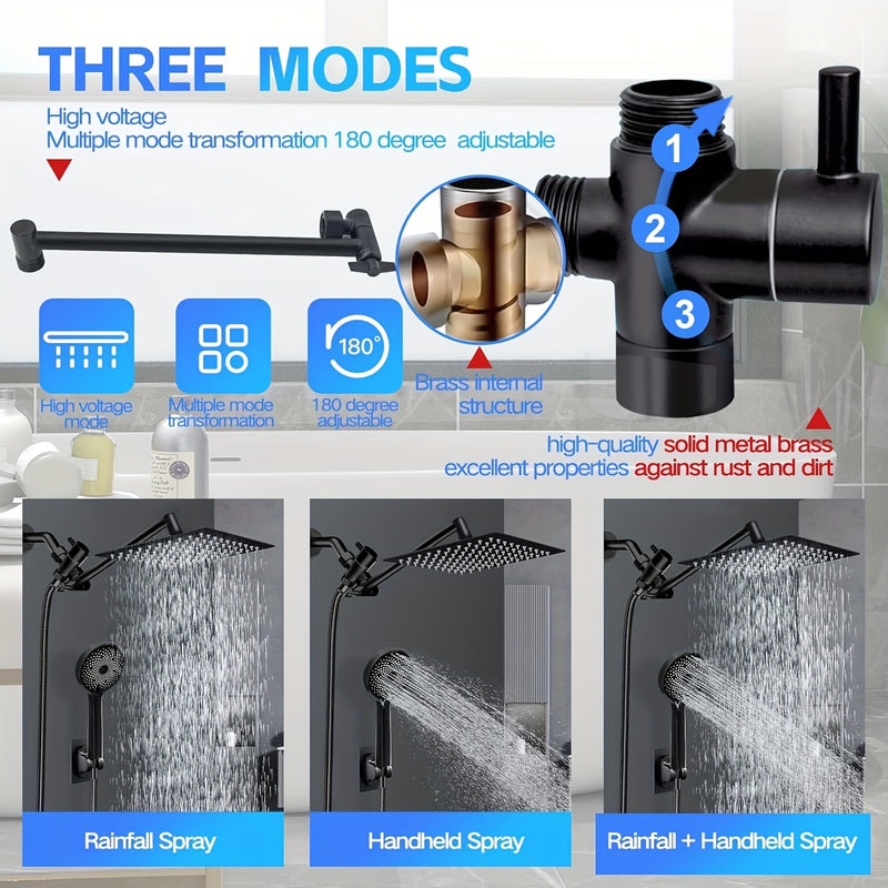 Three modes: rainfall spray, handheld spray, or both together