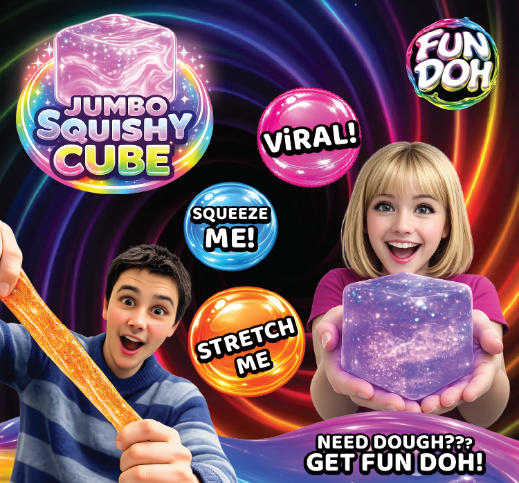 Fun Doh Jumbo Squishy Cube | Giant Glitter Sensory Stress Relief Fidget