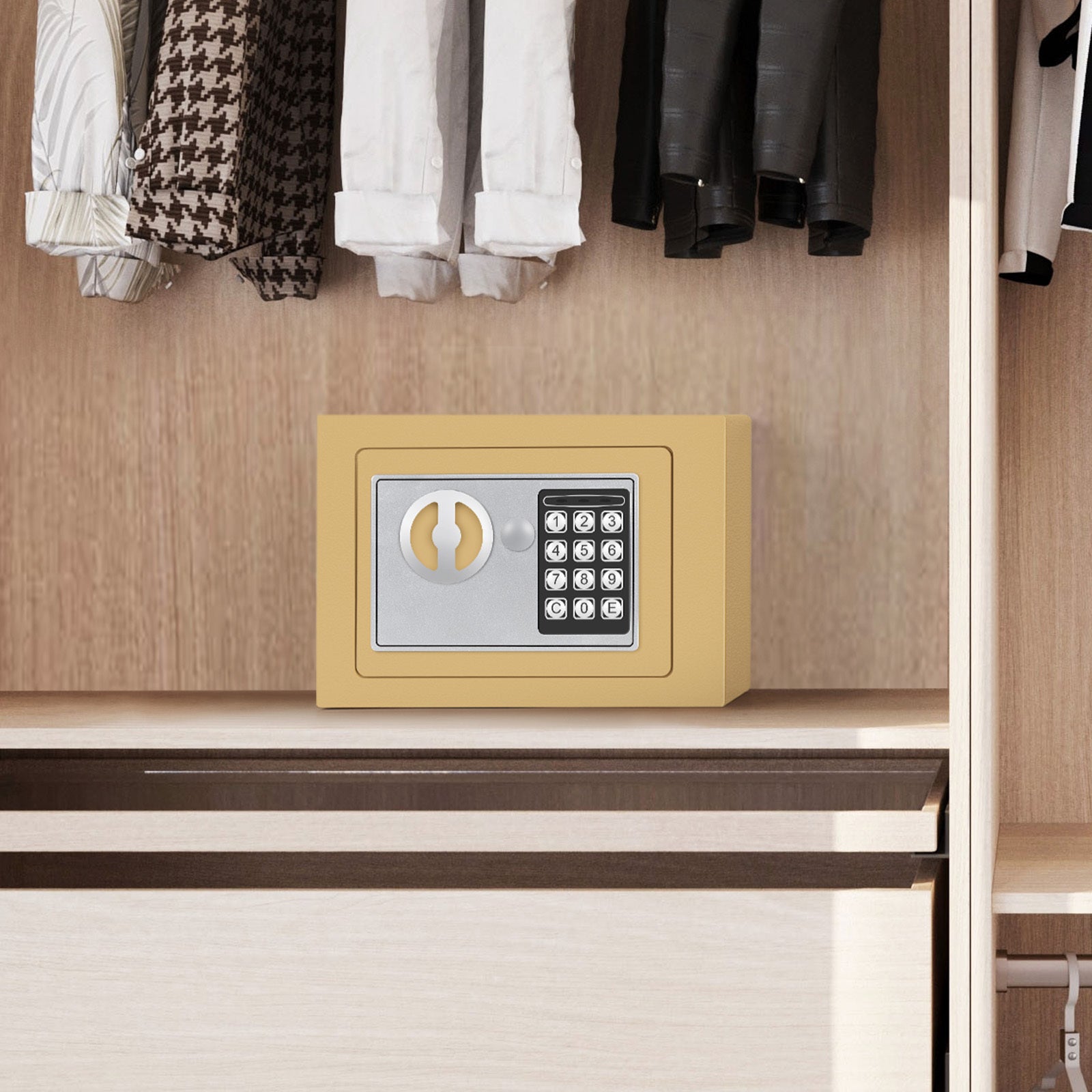 Compact Digital Safe Box – Keypad & Key Access